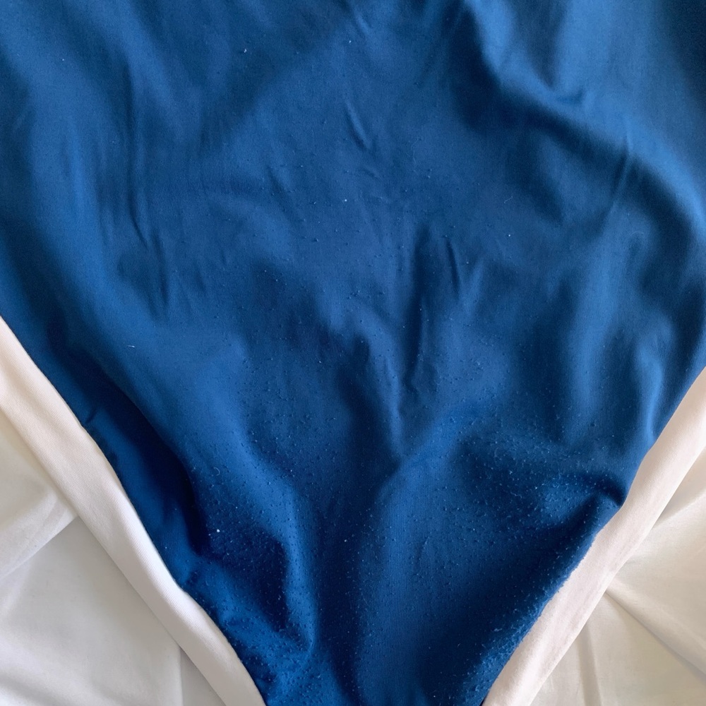 Dark blue one-piece swimsuit with white trim - Picture 4 of 5